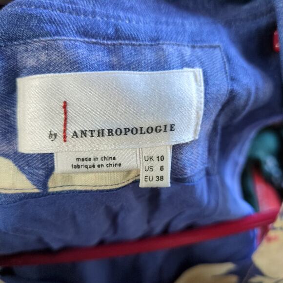 Anthropologie Camellia Collared Dress Womens 6 Blue Floral A Line Buttoned Retro - Picture 6 of 9